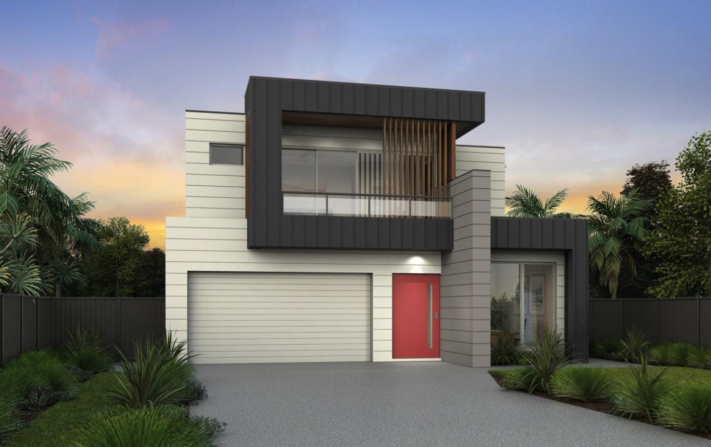 COLORBOND® steel Visualiser.  Podium. Typical of modern 2 storey homes designed to take advantage of narrow blocks this style allows you the freedom to add a variation of building materials.