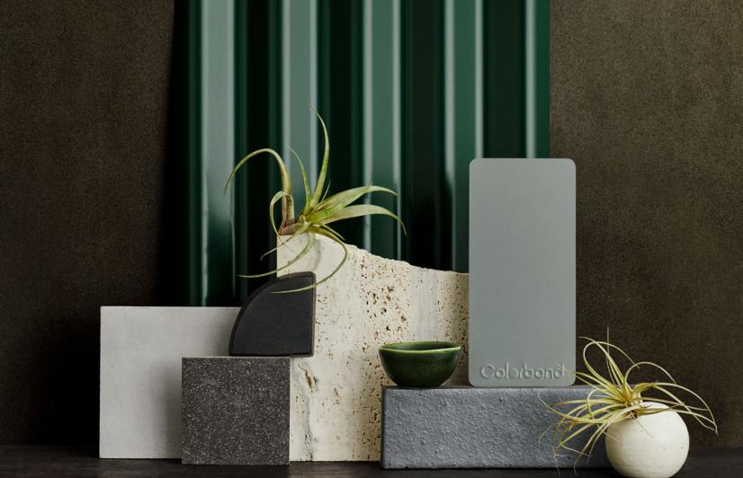 Deep Tone Flatlay with COLORBOND® steel in Cottage Green® and Windspray®
