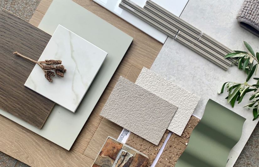 Emma Hussey, Interior Designer and Colour Consultant from Henley Homes explains the colour scheme behind her flatlay that pays homage to the Central Australian Landscape using COLORBOND® steel colour Dune® and Mangrove®.