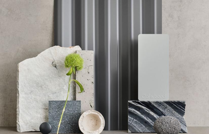 Mid Tone Flatlay with COLORBOND® steel in Basalt®  and Shale Grey®