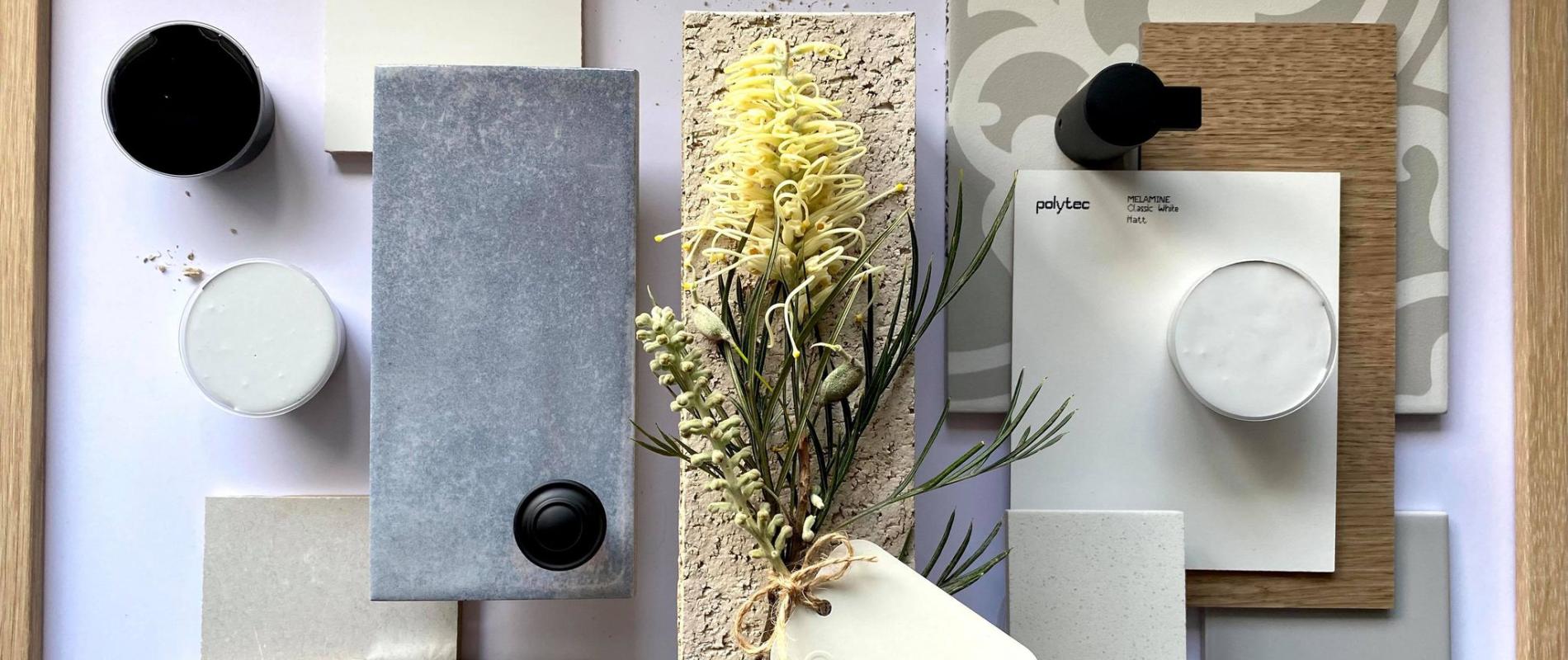 COLORBOND® steel. Tree Change flatlay inspiration: Bromwyn Meakins-Lines