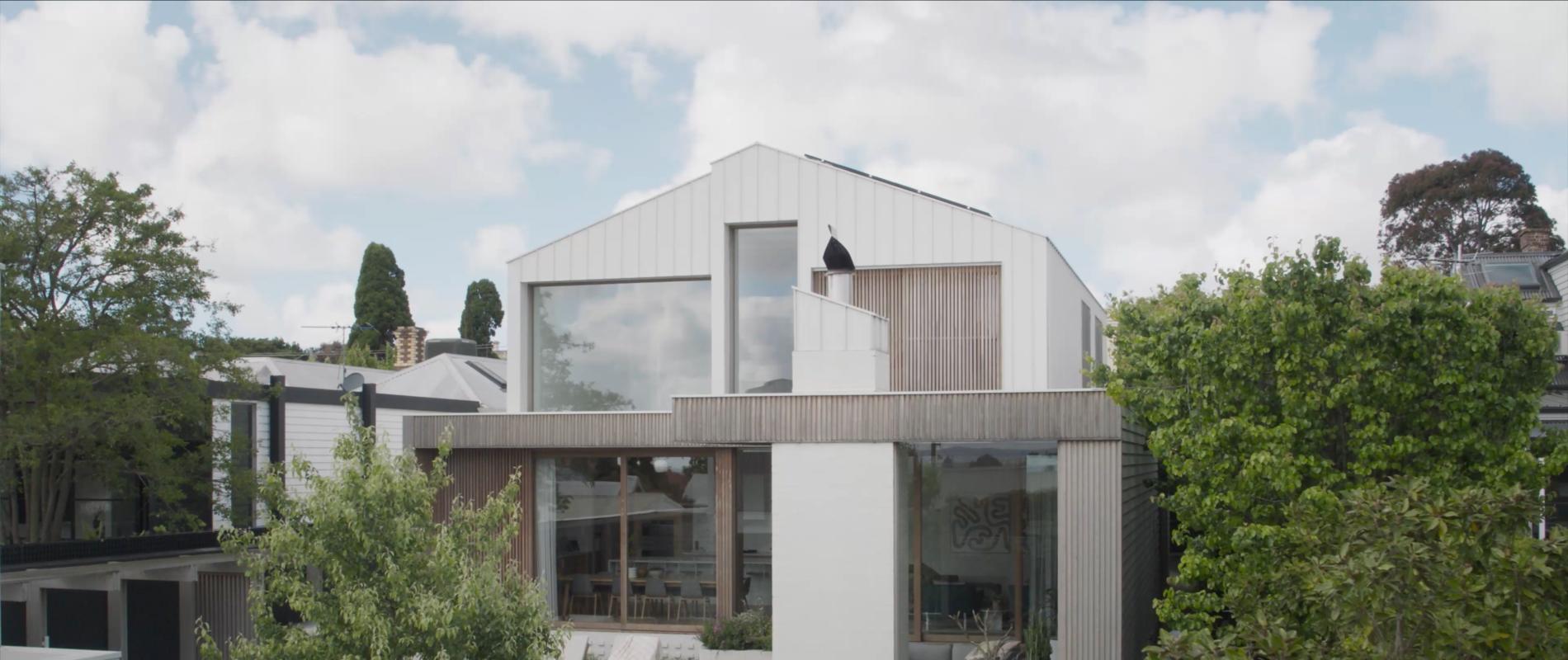 BBW House, Geelong clad in COLORBOND® steel Surfmist® in a Classic finish. Rollformer/Fabricator: Steeline JH Stephenson Aussie Roof Co Pty. Built by Wilson. Installer: Clint Humphrey (CH Roofing). Architect: Tecture