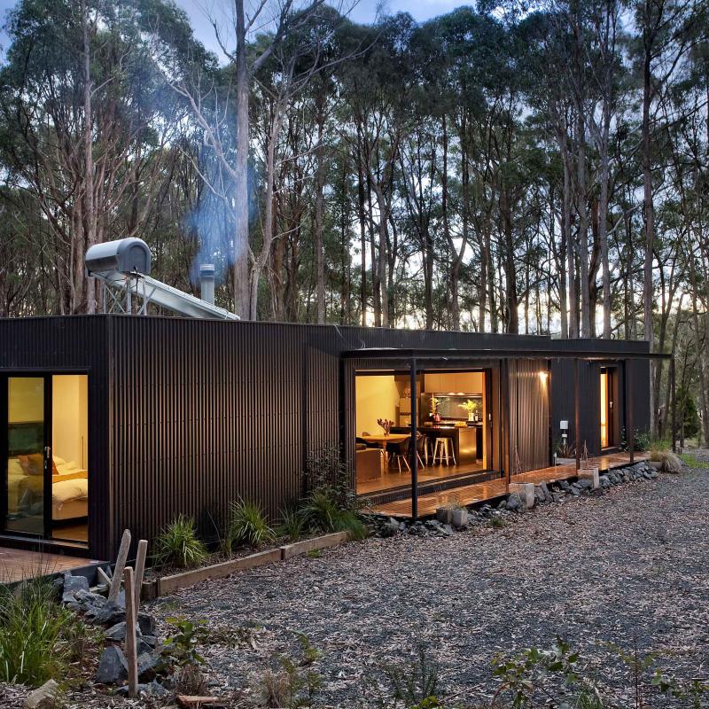 Modscape Modular Home. Cladding made from COLORBOND® steel Monument® in the profile LYSAGHT CUSTOM ORB®.