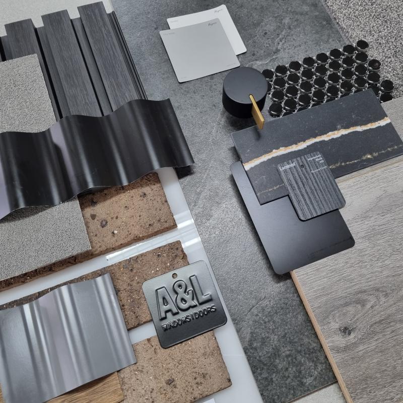 Deep Tones flatlay incorporating COLORBOND® steel. Deep tones, bold and dark, are increasingly popular in both urban and rural locations. Photographer: Ayla Div