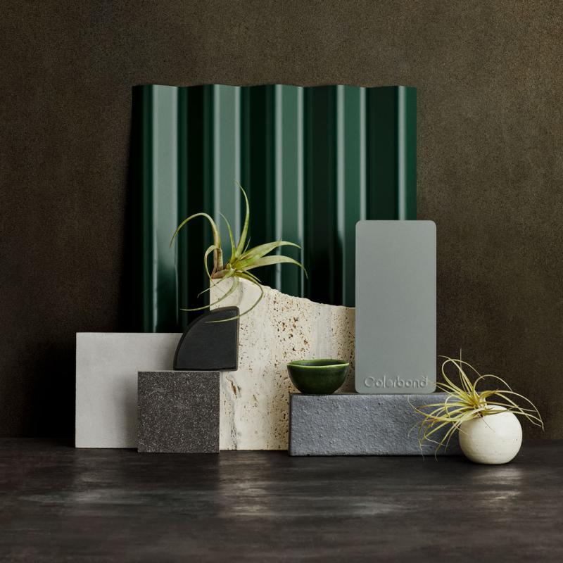 Deep Tone Flatlay with COLORBOND® steel in Cottage Green® and Windspray®