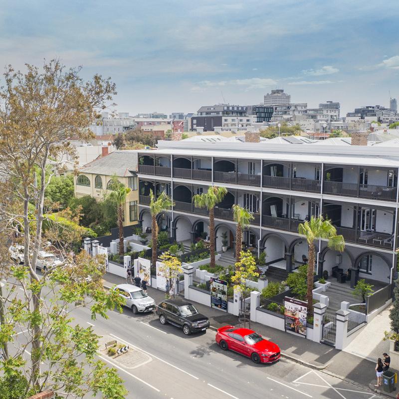 The Block 2019. Oslo Hotel, ST Kilda, VIC. Uses framing made from TRUECORE® steel.  Roofing, guttering, walling, garage doors and fencing made from COLORBOND® steel classic finish and Matt finish.