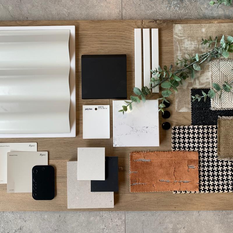 Pale Tones flatlay incorporating COLORBOND® steel. These pale tones are naturally inspired, light and equally at home on contemporary or heritage buildings. Photographer: Gail Connor