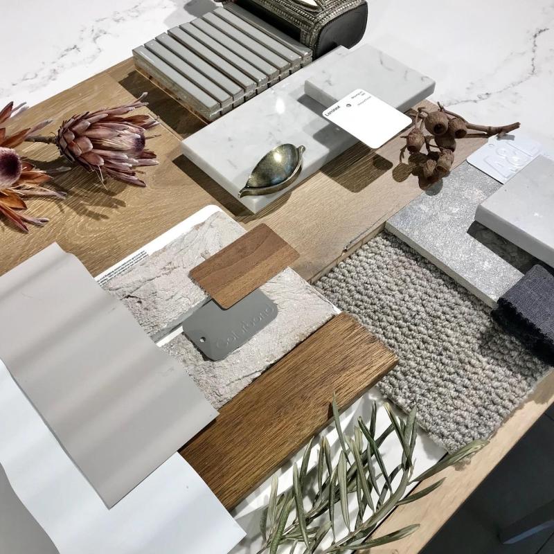 Flatlay incorporating COLORBOND® steel. Naturally inspired and evocative, these earthy mid tones pay tribute to our country’s quintessential palette and blend beautifully with the landscape. Photographer: Heidi Schwieters