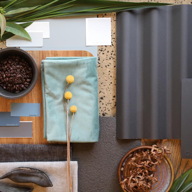 COLORBOND® steel. Urban Oasis. Flatlay inspiration board.