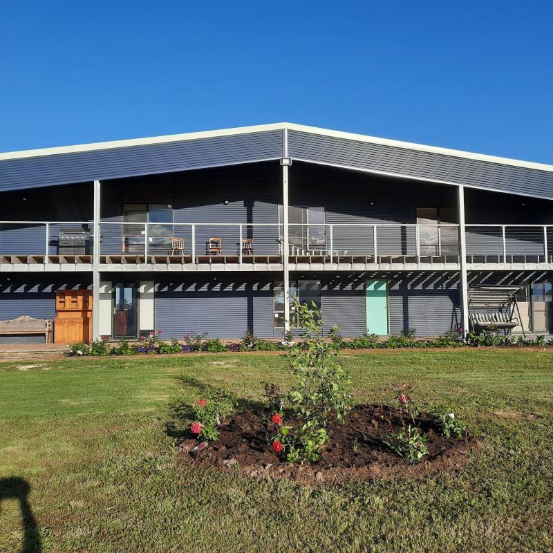 Benni from Tarpeena, SA loves COLORBOND® steel. Guttering & Fascia, Walling, Patio & Pergola made from COLORBOND® steel in the colours Deep Ocean® and Surfmist® Matt