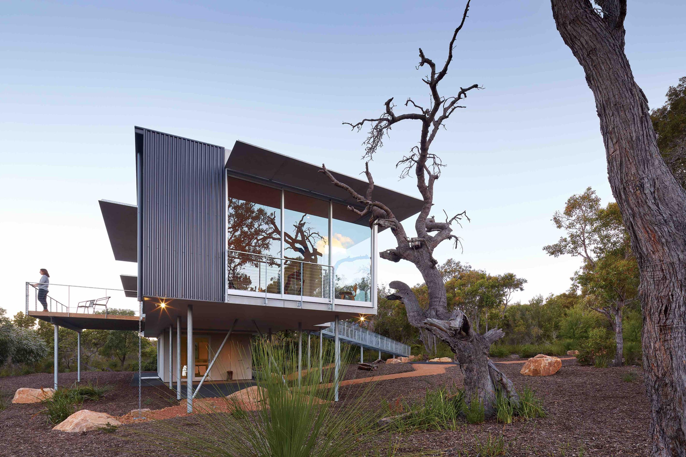 COLORBOND® steel Monument® (cladding) and COLORBOND® steel Shale Grey® (roofing, not shown) in LYSAGHT SPANDEK® (cladding) and LYSAGHT TRIMDEK® (roofing) profiles. 