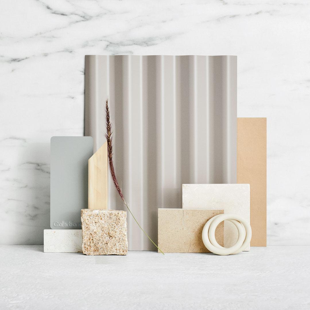 Pale Tone Flatlay with COLORBOND® steel in Dune® & Shale Grey® Matt