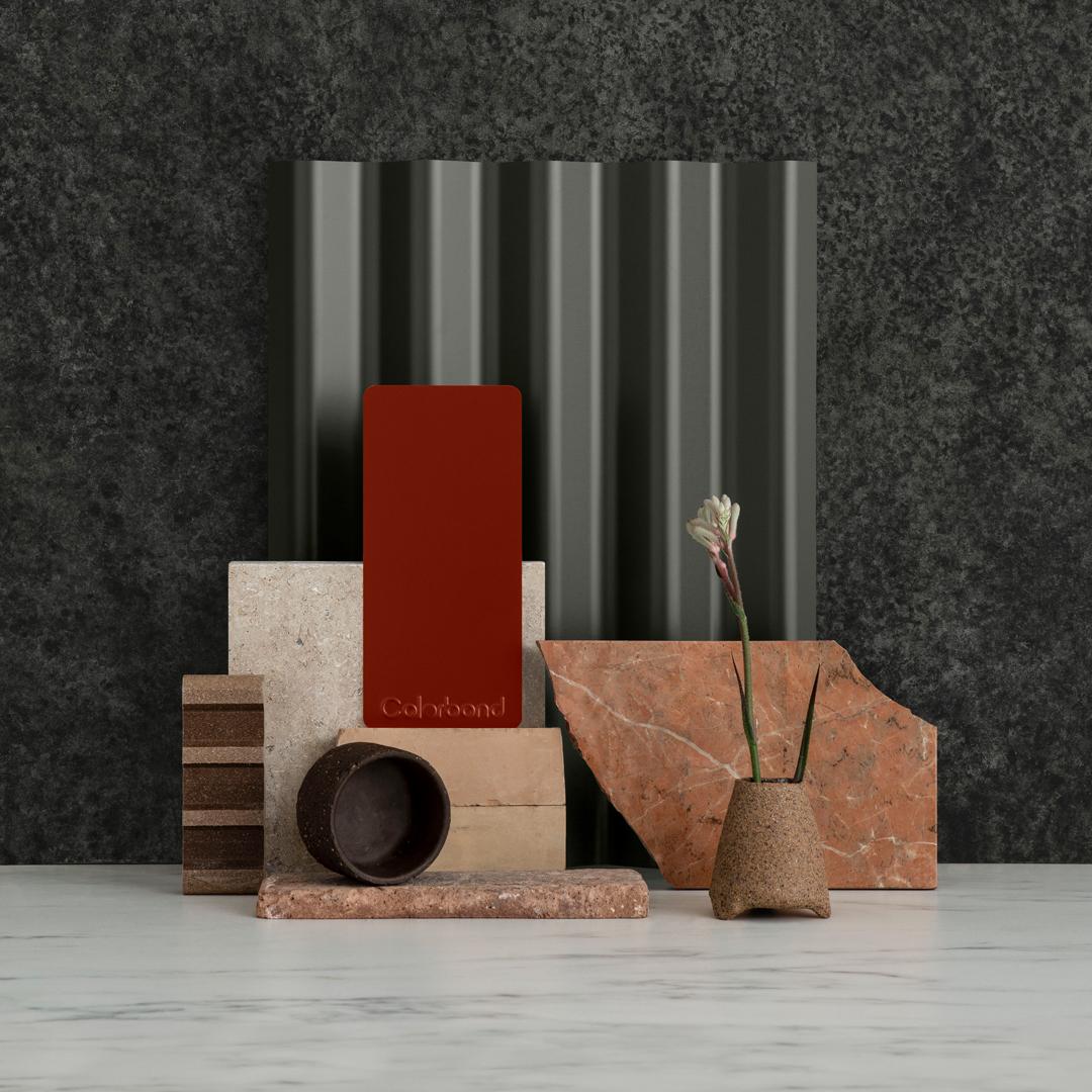 Deep Tone Tone Flatlay with COLORBOND® steel in Manor Red® and Woodland Grey®