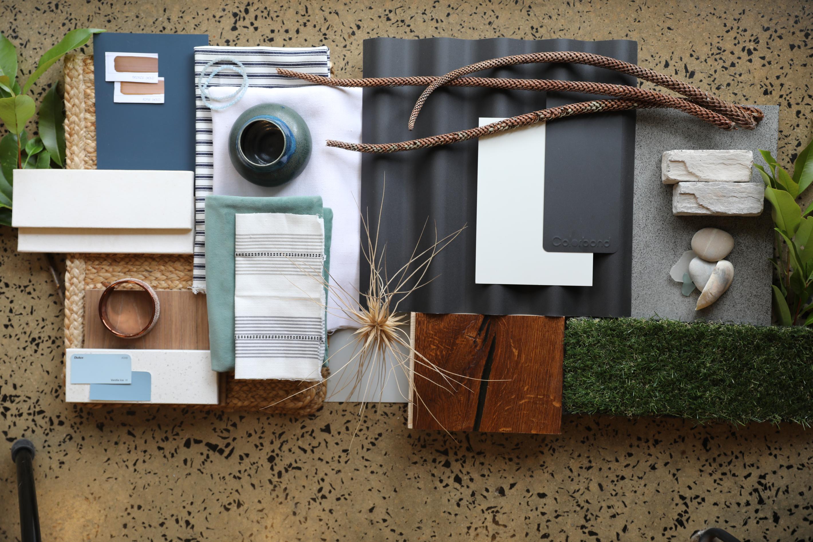 COLORBOND® steel.  Colours of Australia. Flatlay inspiration board.