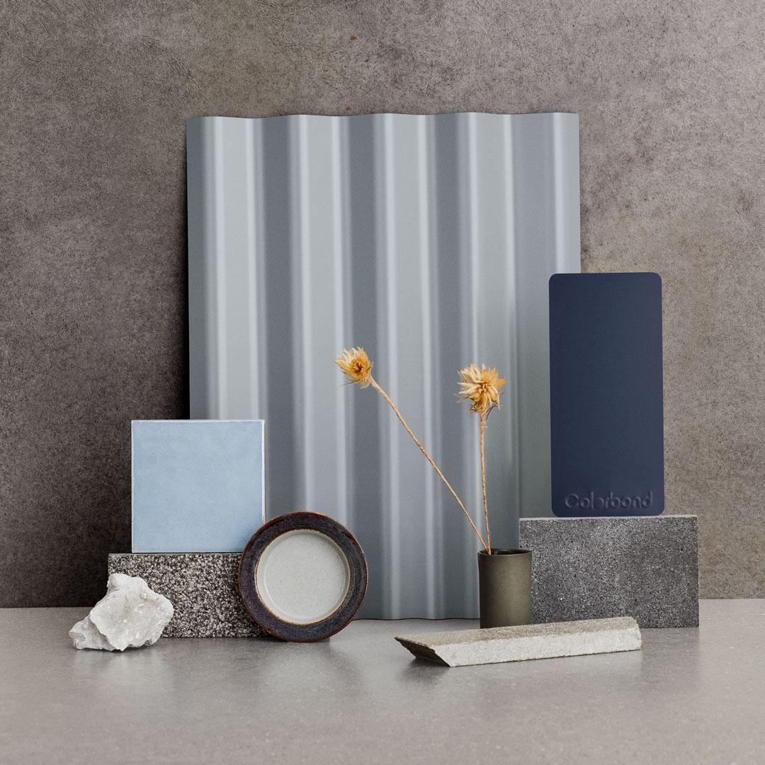 Mid Tone Flatlay with COLORBOND® steel Bluegum®  and Deep Ocean®