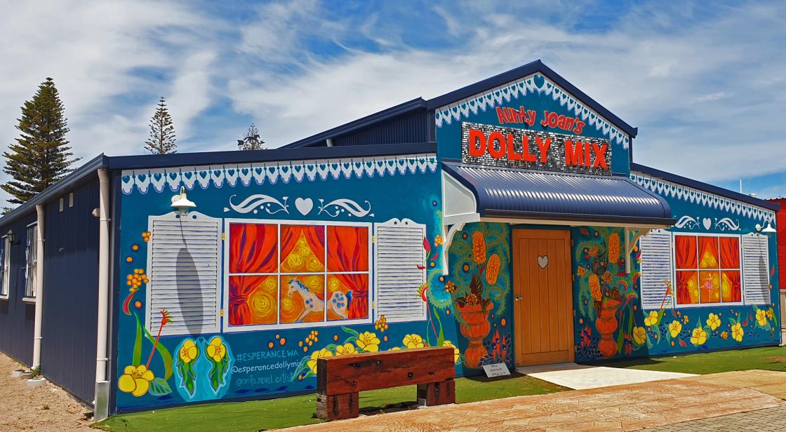 Deep Ocean beautifully reflects the Esperance marine environment and frames our vibrant mural while enhancing the magical fantasy world of our charity doll museum.