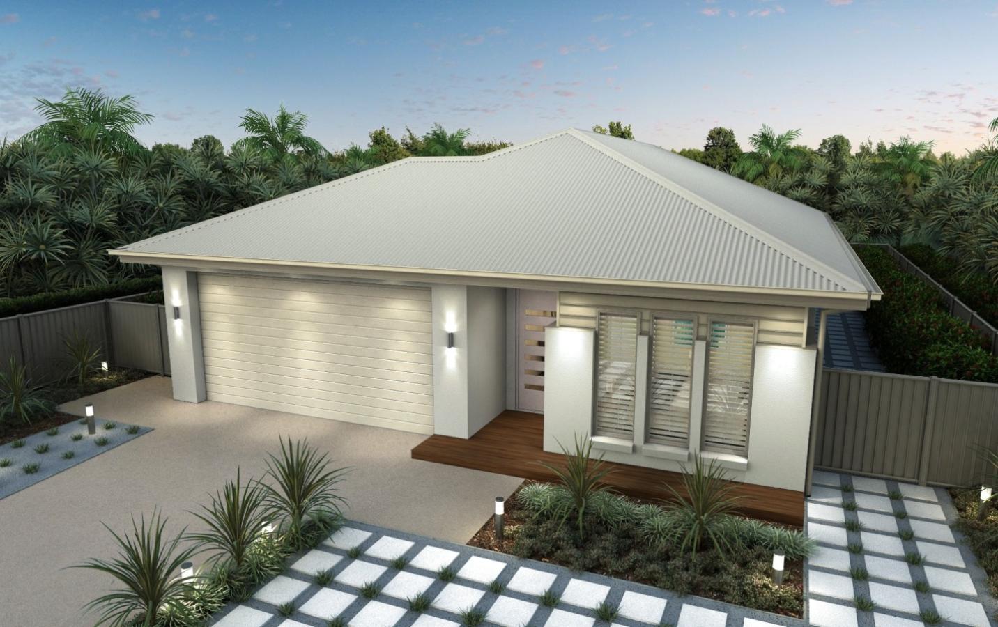 COLORBOND® steel Visualiser. Genesis. A compact single-level house with a prominent roofline.
