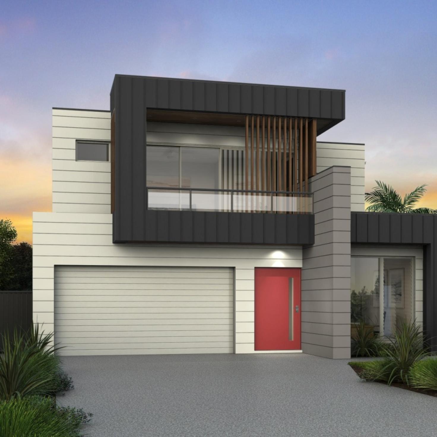 COLORBOND® steel Visualiser.  Podium. Typical of modern 2 storey homes designed to take advantage of narrow blocks this style allows you the freedom to add a variation of building materials.